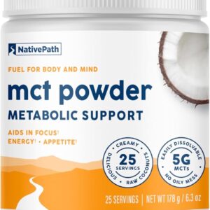 NativePath MCT Powder Supplement - Unflavored MCT Powder with Keto-Friendly C8 MCTs. Free of Dairy, Gluten and GMOs