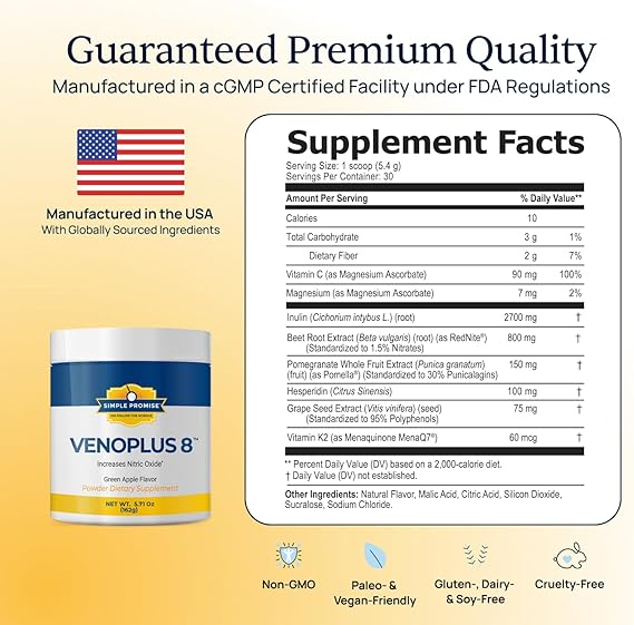 Simple Promise VenoPlus 8 - Nitric Oxide Supplements for Men and Women - Beet Juice Powder for Blood Circulation, Heart Health 2 Simple Promise VenoPlus 8 - Nitric Oxide Supplements for Men and Women - Beet Juice Powder for Blood Circulation, Heart Health - Image 2