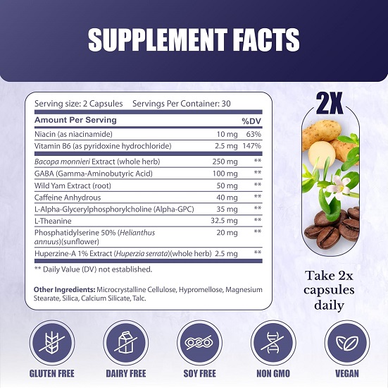 Cognilux - Brain Supplements for Memory and Focus - Nootropic Focus Supplement with Niacin, Vitamin B6, GABA and More - Memory Supplement for Brain, Brain Health 8 Cognilux - Brain Supplements for Memory and Focus - Nootropic Focus Supplement with Niacin, Vitamin B6, GABA and More - Memory Supplement for Brain, Brain Health - Image 8