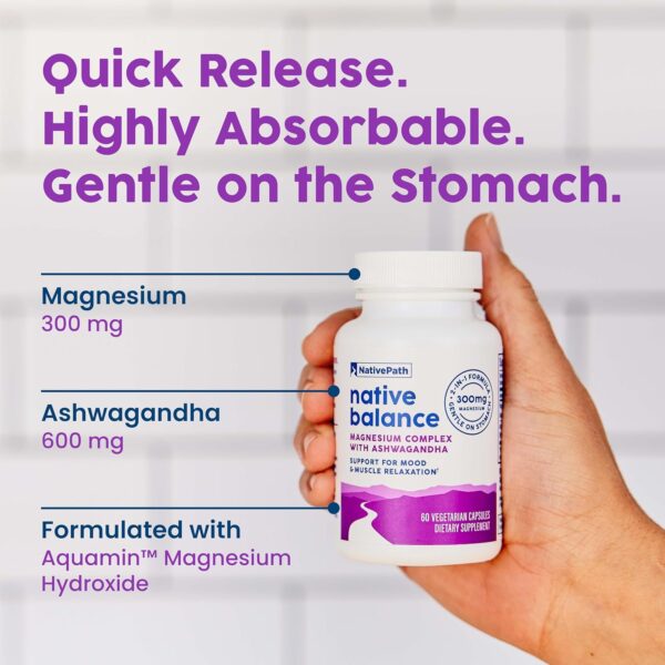 NativePath Native Balance Magnesium Supplement with Ashwagandha - High Absorption Aquamin Ocean-Sourced Formula