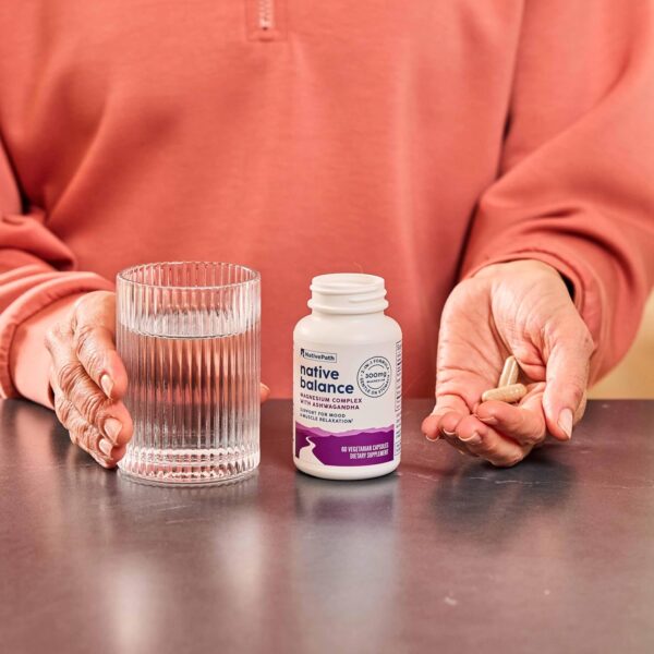NativePath Native Balance Magnesium Supplement with Ashwagandha - High Absorption Aquamin Ocean-Sourced Formula