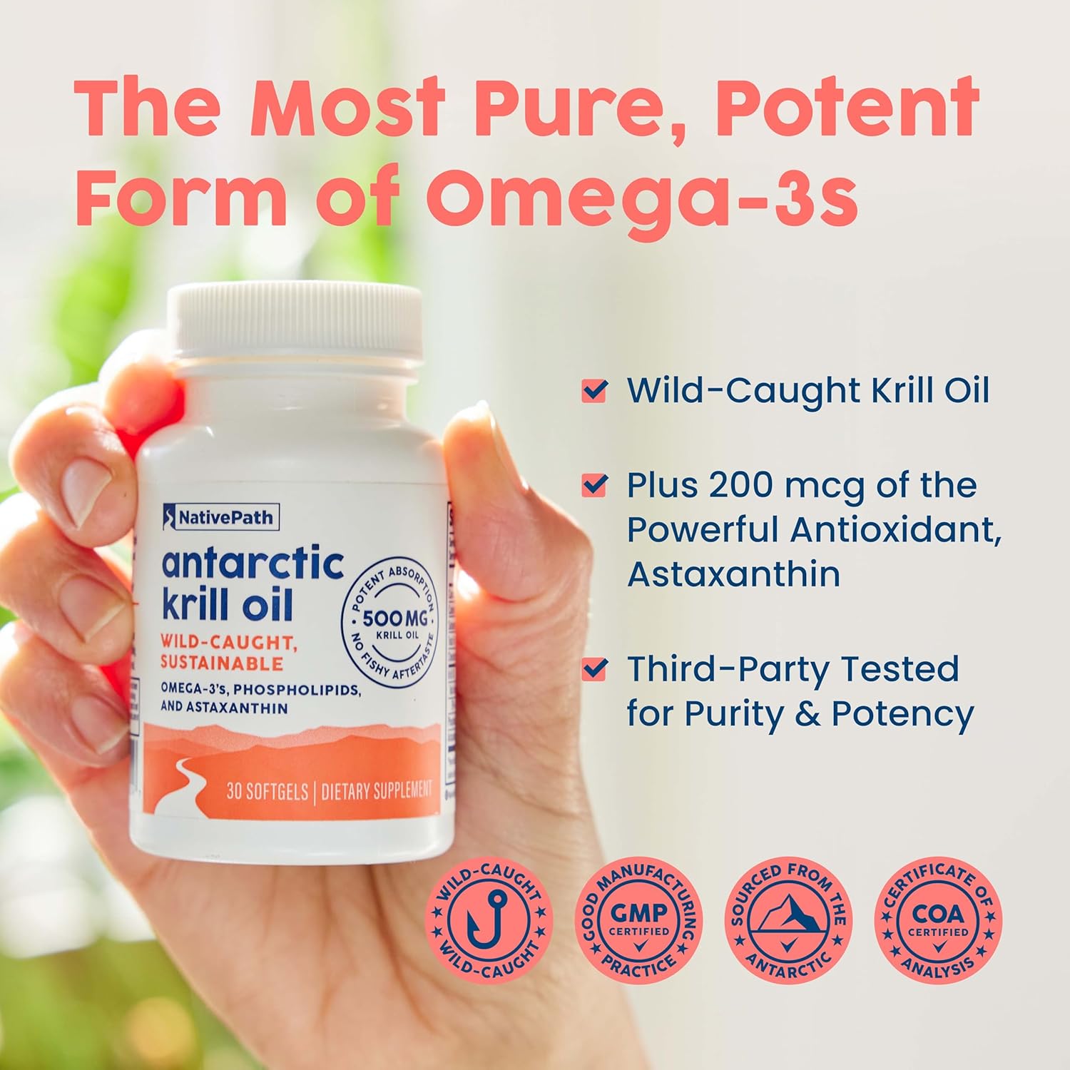 NativePath Wild-Caught Antarctic Krill Oil 500mg - Premium Astaxanthin 200mcg Phospholipid-Bound Omega-3 EPA DHA - Pure Formula GMP Certified 6 NativePath Wild-Caught Antarctic Krill Oil 500mg - Premium Astaxanthin 200mcg Phospholipid-Bound Omega-3 EPA DHA - Pure Formula GMP Certified - Image 6