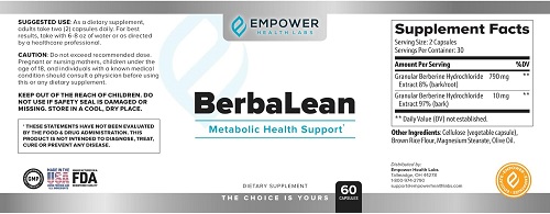 New BerbaLean Berberine & Hydrochloric Acid Supplement, Supports Healthy Metabolism and Digestive Health