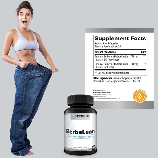 New BerbaLean Berberine & Hydrochloric Acid Supplement, Supports Healthy Metabolism and Digestive Health
