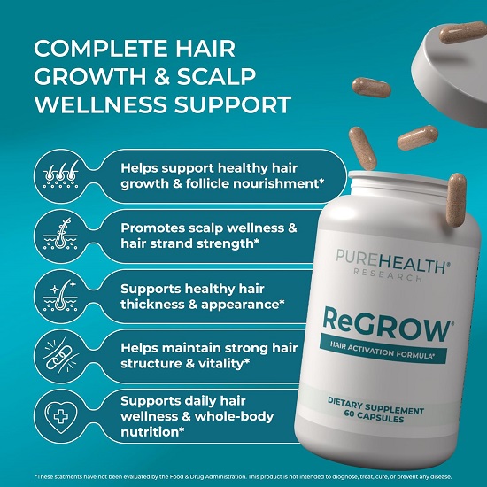 Purehealth Research - ReGrow - Hair Growth Vitamins - Hair Supplement for Scalp & Thickness Support 6 Purehealth Research - ReGrow - Hair Growth Vitamins - Hair Supplement for Scalp & Thickness Support - Image 6
