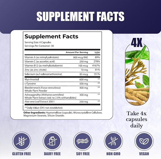Thyro Support - Thyroid Supplement with Selenium, Bladderwrack & Zinc - Thyroid Health for Women & Men 5 Thyro Support - Thyroid Supplement with Selenium, Bladderwrack & Zinc - Thyroid Health for Women & Men - Image 5